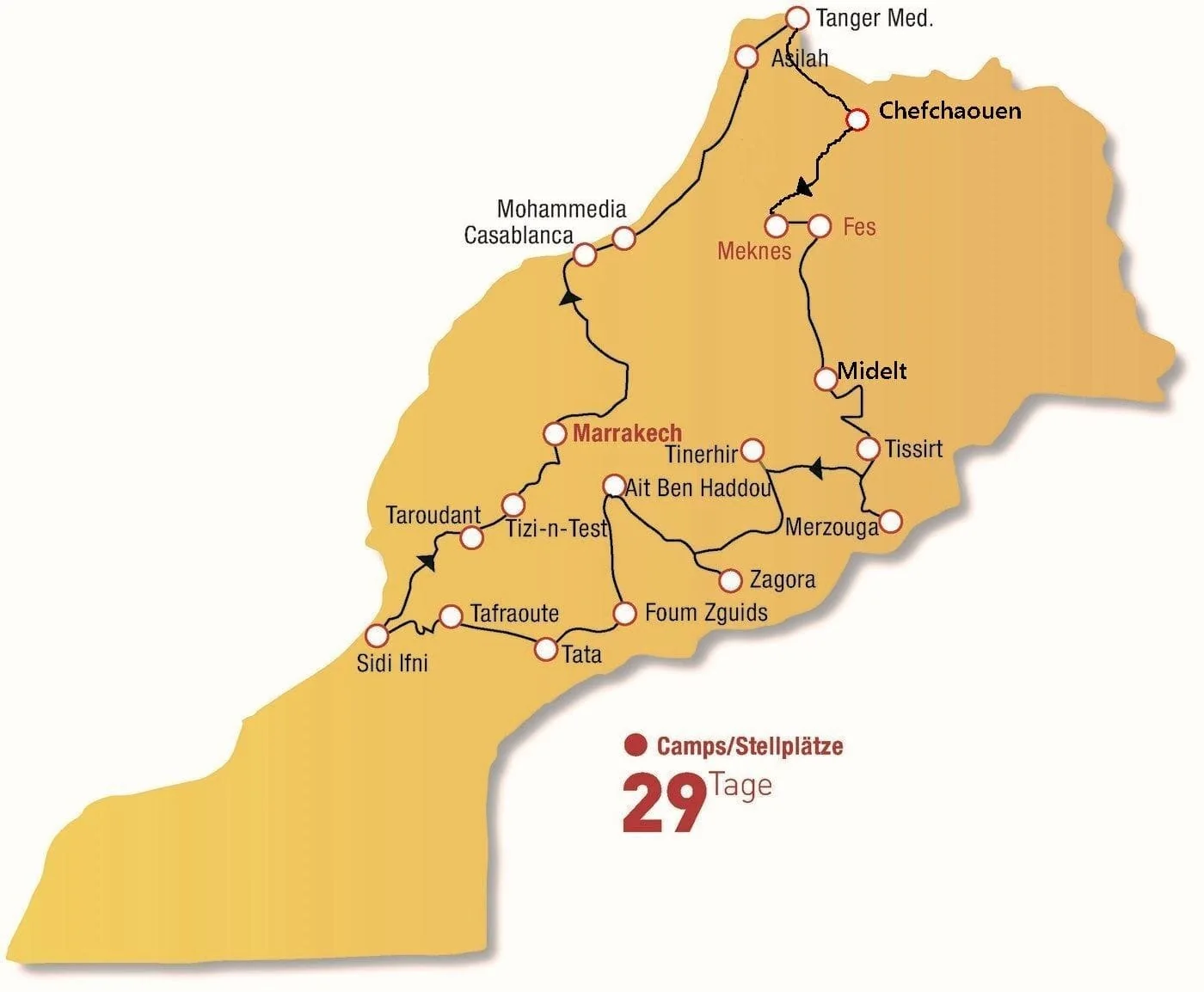 Mapa de la ruta Optimal Tour de 29 días