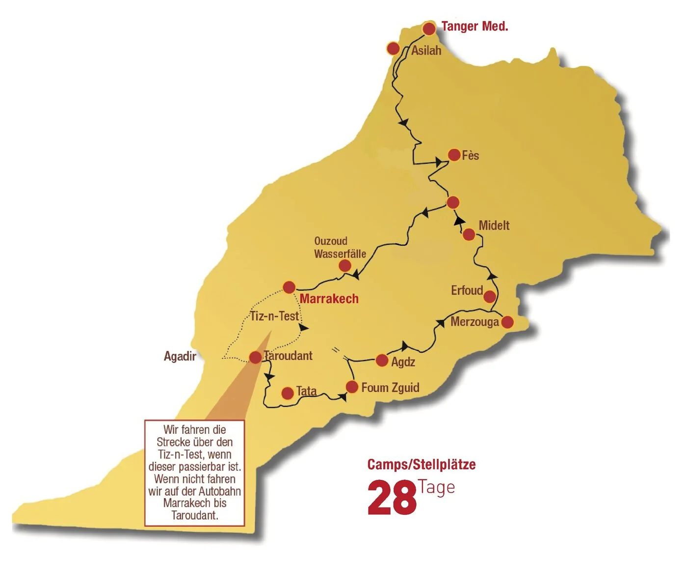 Mapa de la ruta de Navidad y Nochevieja de 28 días